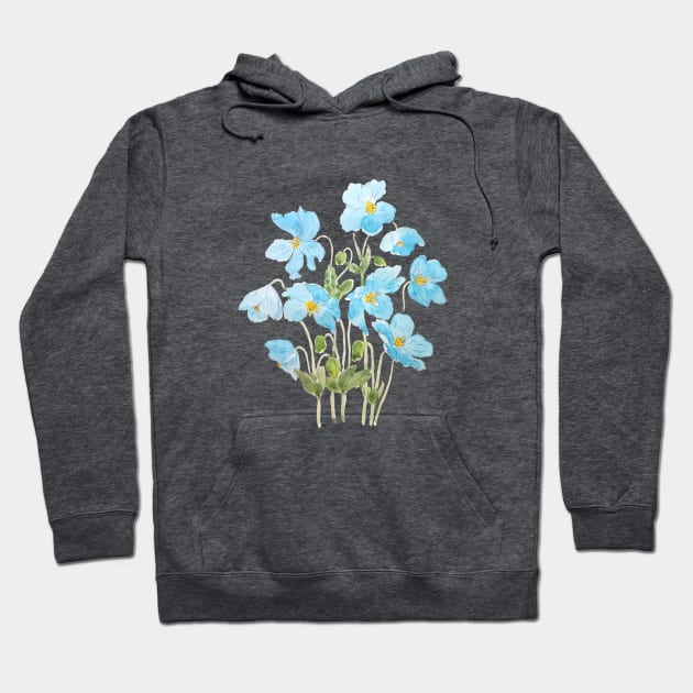 blue Himalayan blue poppy ink and  watercolor Hoodie by colorandcolor